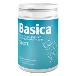 Eine blaue Dose Basica Sportpulver f&uuml;r Leistungsf&auml;higkeit und Regeneration.