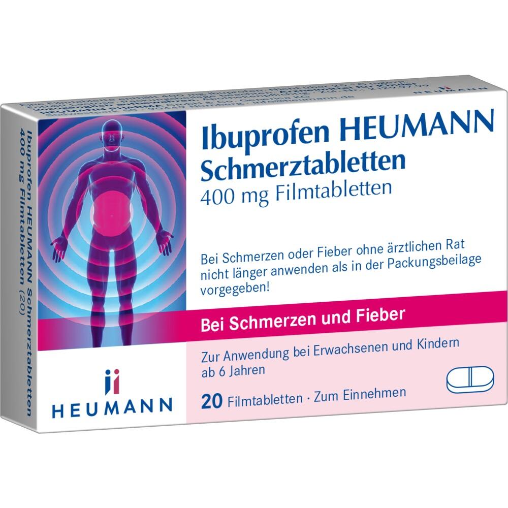 Verpackung von Ibuprofen-Schmerztabletten 400 mg f&uuml;r Erwachsene und Kinder ab 6 Jahren.
