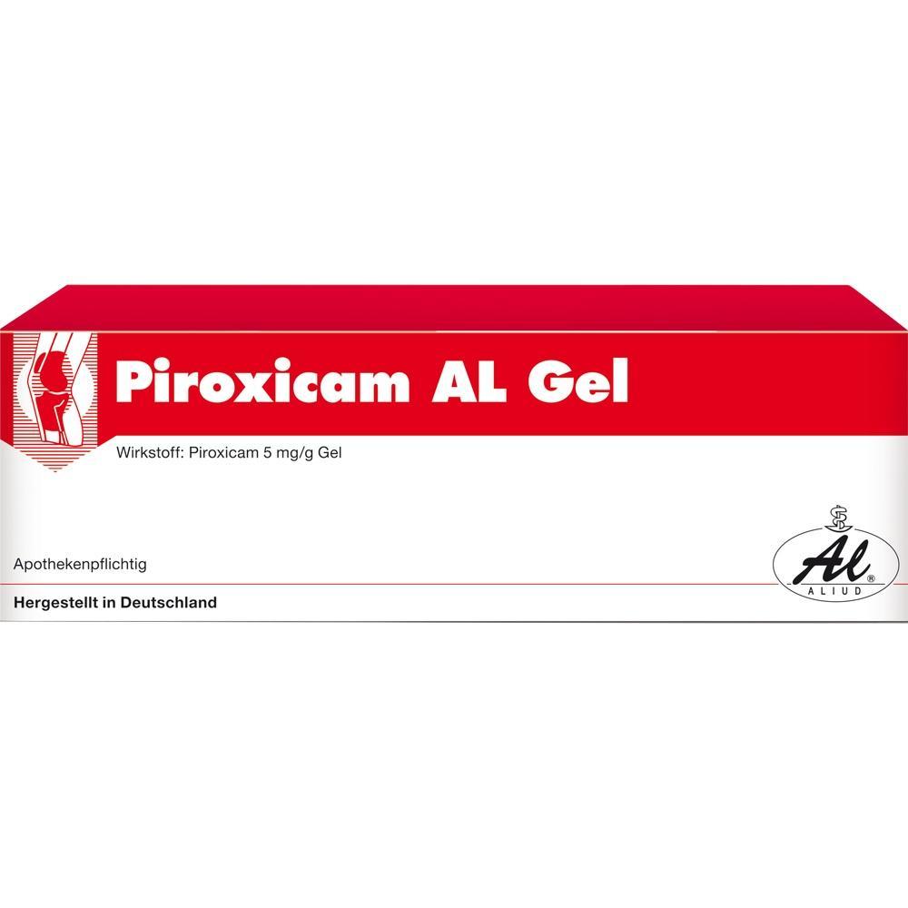 Rote Verpackung von Piroxicam AL Gel mit 5 mg Wirkstoff pro Gramm.