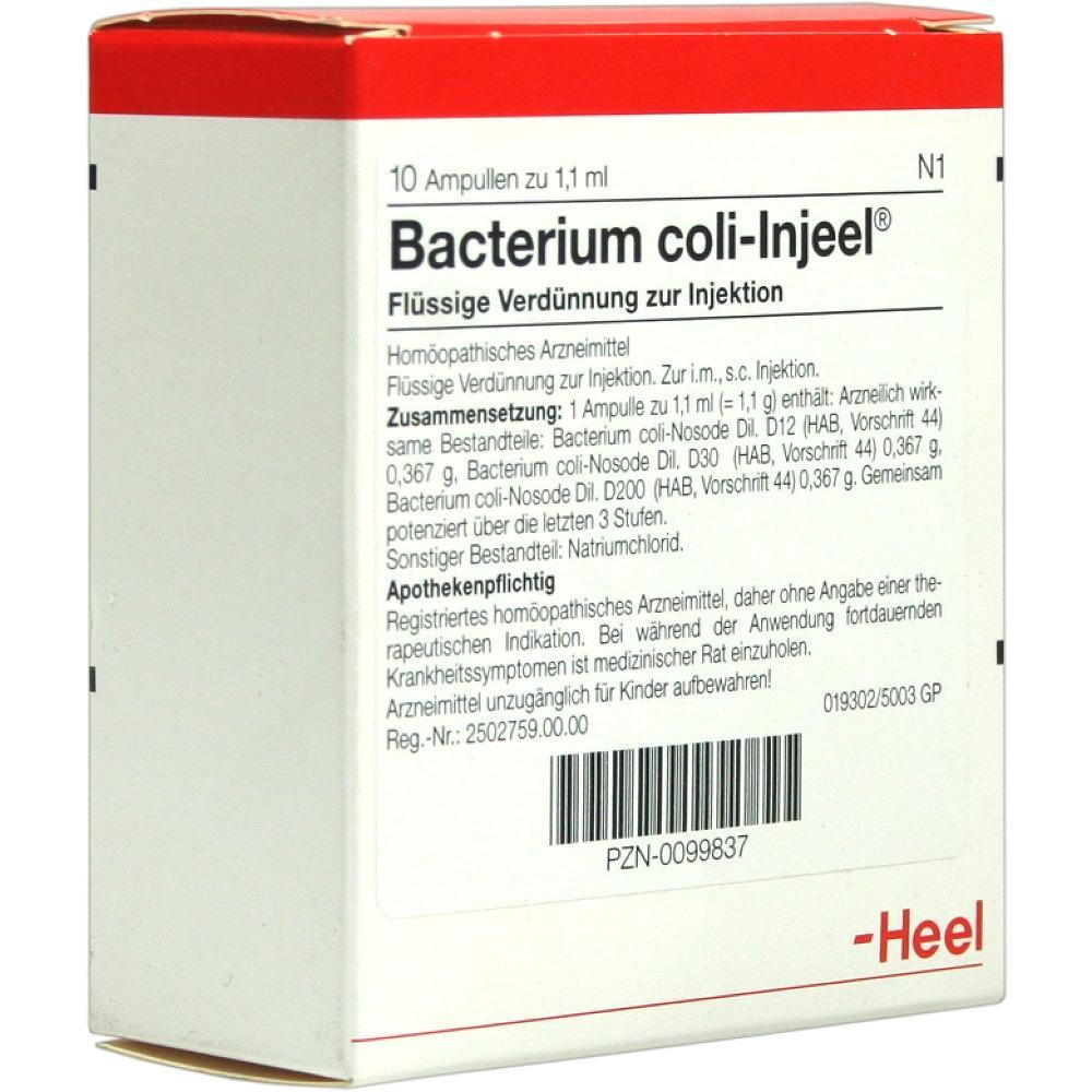 Verpackung einer hom&ouml;opathischen Injektionsl&ouml;sung namens "Bacterium coli-Injeel".
