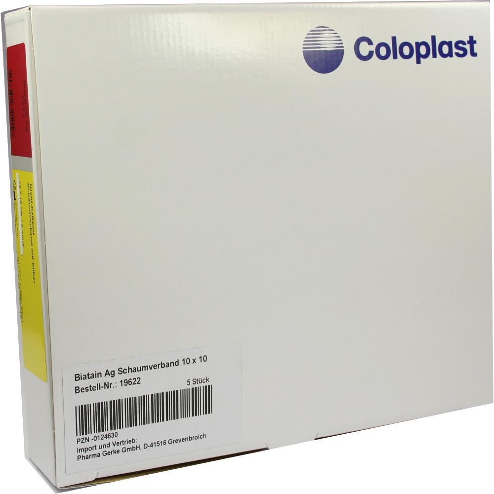 Wei&szlig;e Verpackung von Coloplast mit Schaumverband innen.