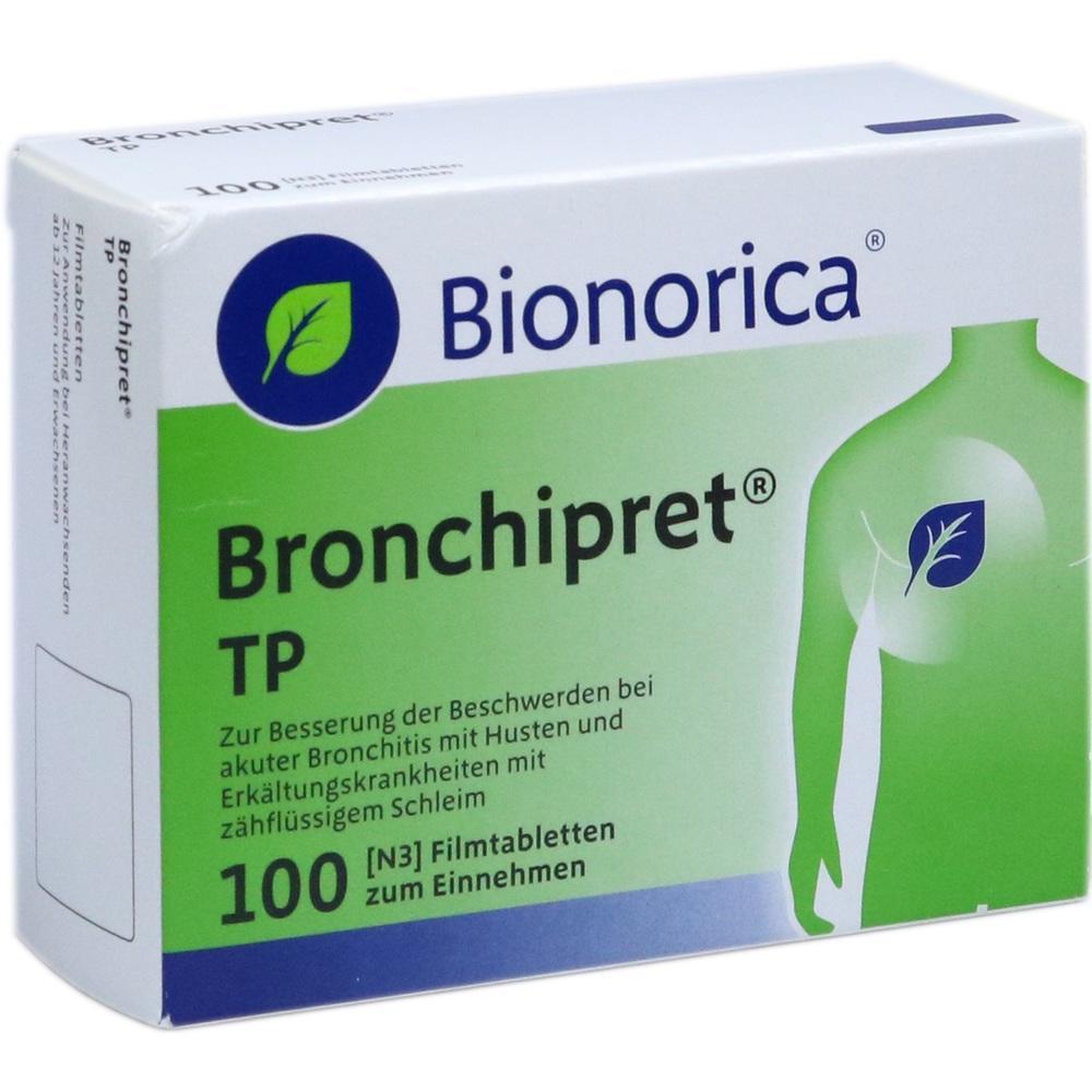 Eine gr&uuml;ne Medikamentenverpackung mit der Aufschrift "Bronchipret TP".