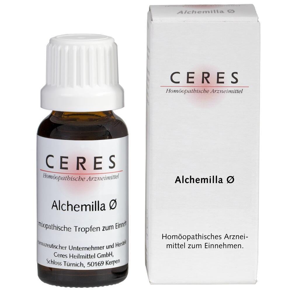 Kleines Fl&auml;schchen und Schachtel eines hom&ouml;opathischen Mittels mit der Aufschrift "CERES Alchemilla".