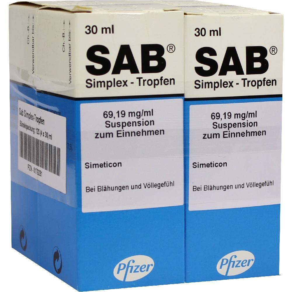 Zwei Packungen SAB Simplex-Tropfen zur Linderung von Bl&auml;hungen und V&ouml;llegef&uuml;hl.