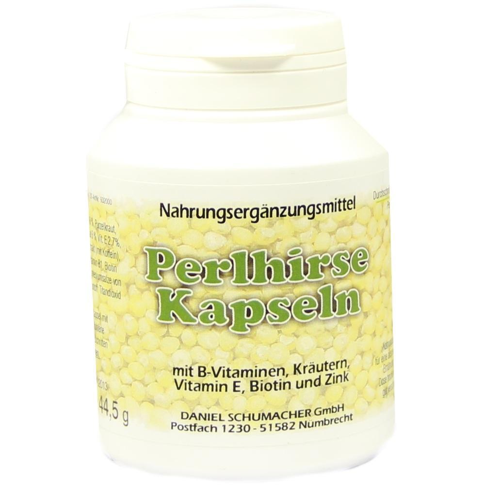 Eine Dose mit Nahrungserg&auml;nzungsmitteln namens Perlhirse Kapseln.