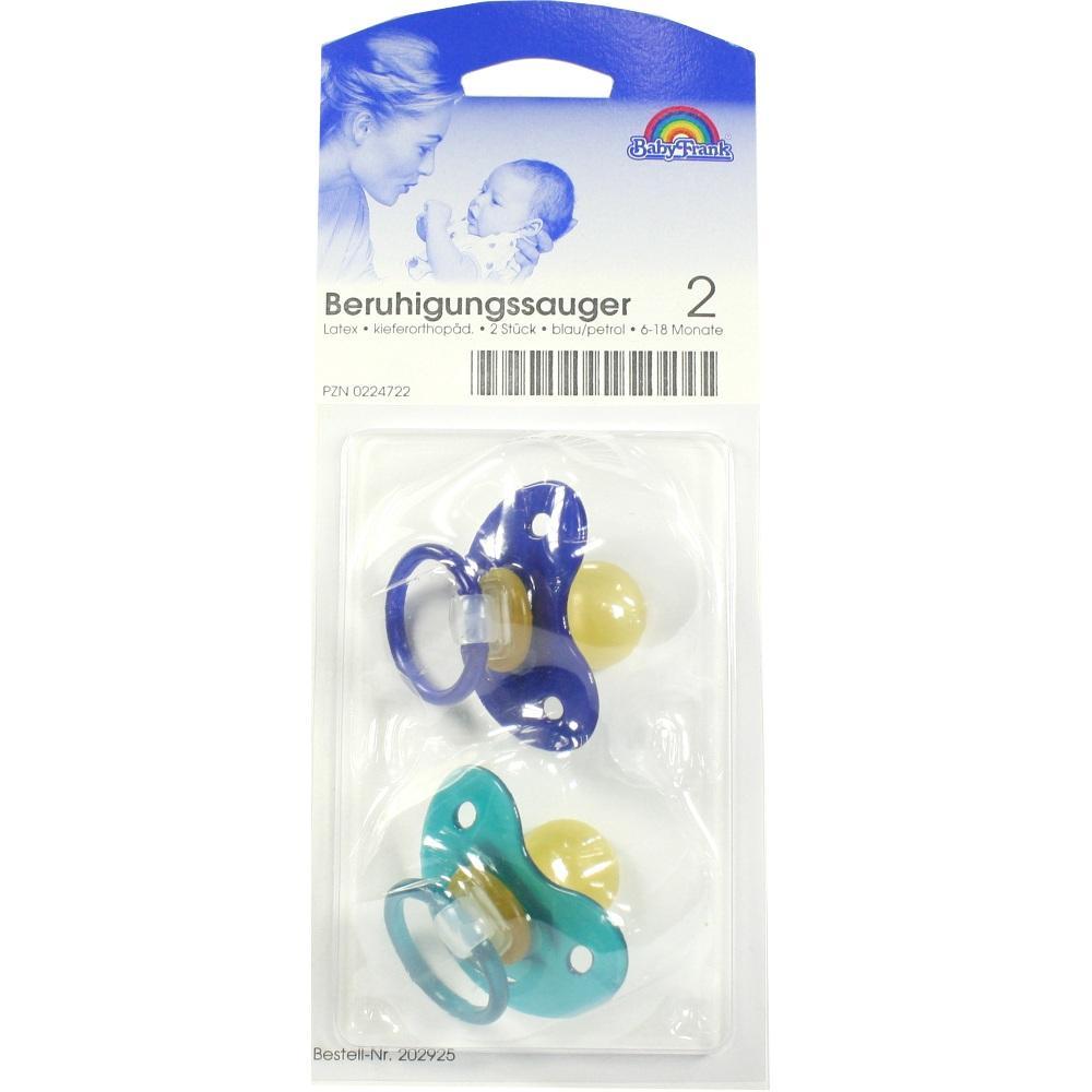 Zwei Schnuller in Blau und Türkis sind in einer Verpackung.