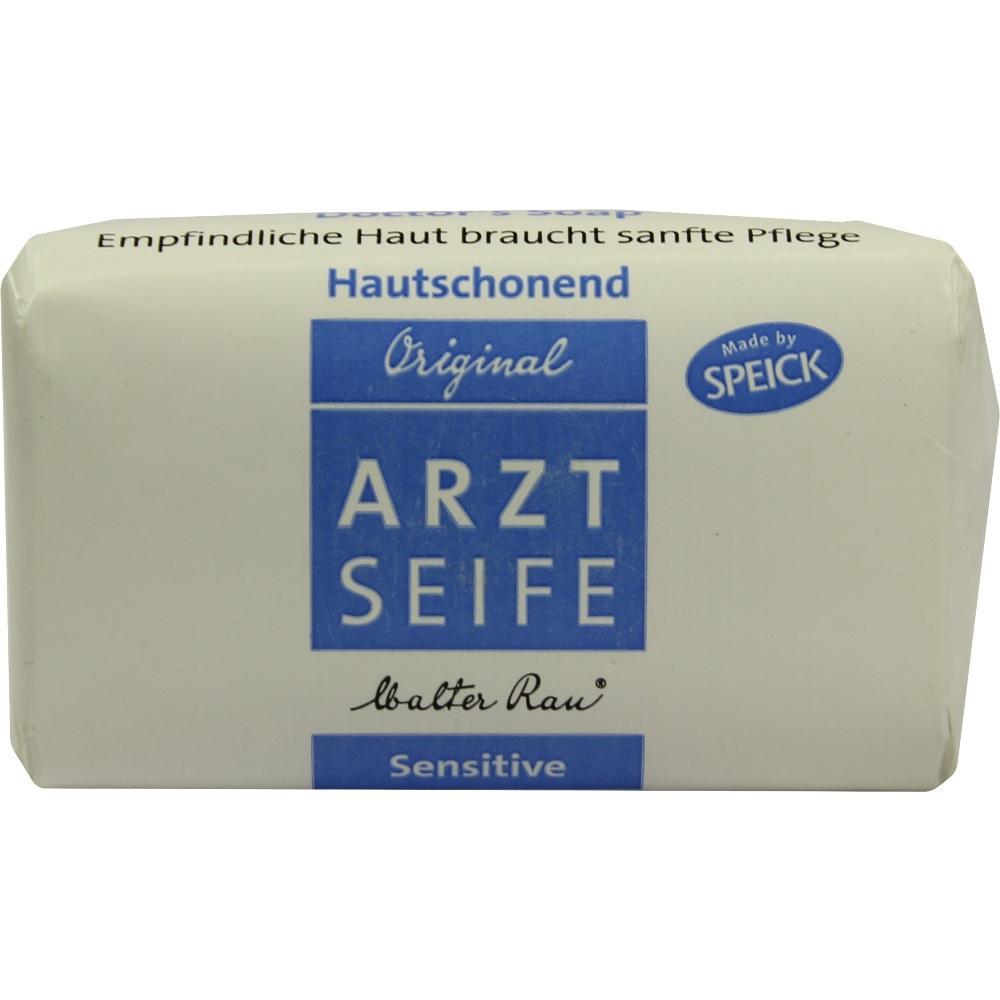 Eine Packung Arztseife mit blau-wei&szlig;er Aufschrift f&uuml;r empfindliche Haut.