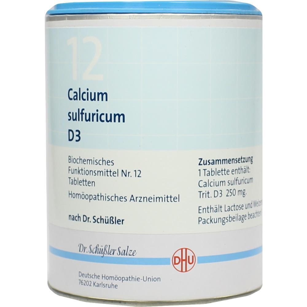 Runde Dose mit Aufschrift "Calcium sulfuricum D3" und hom&ouml;opathischen Tabletten.