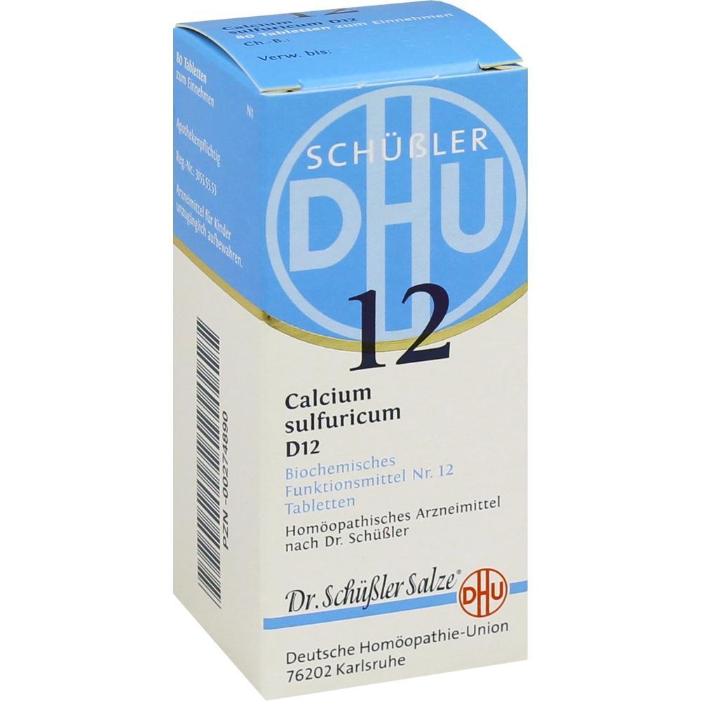 Wei&szlig;e Packung mit blauer Aufschrift, Sch&uuml;&szlig;ler Salz Nr. 12 Calcium sulfuricum.