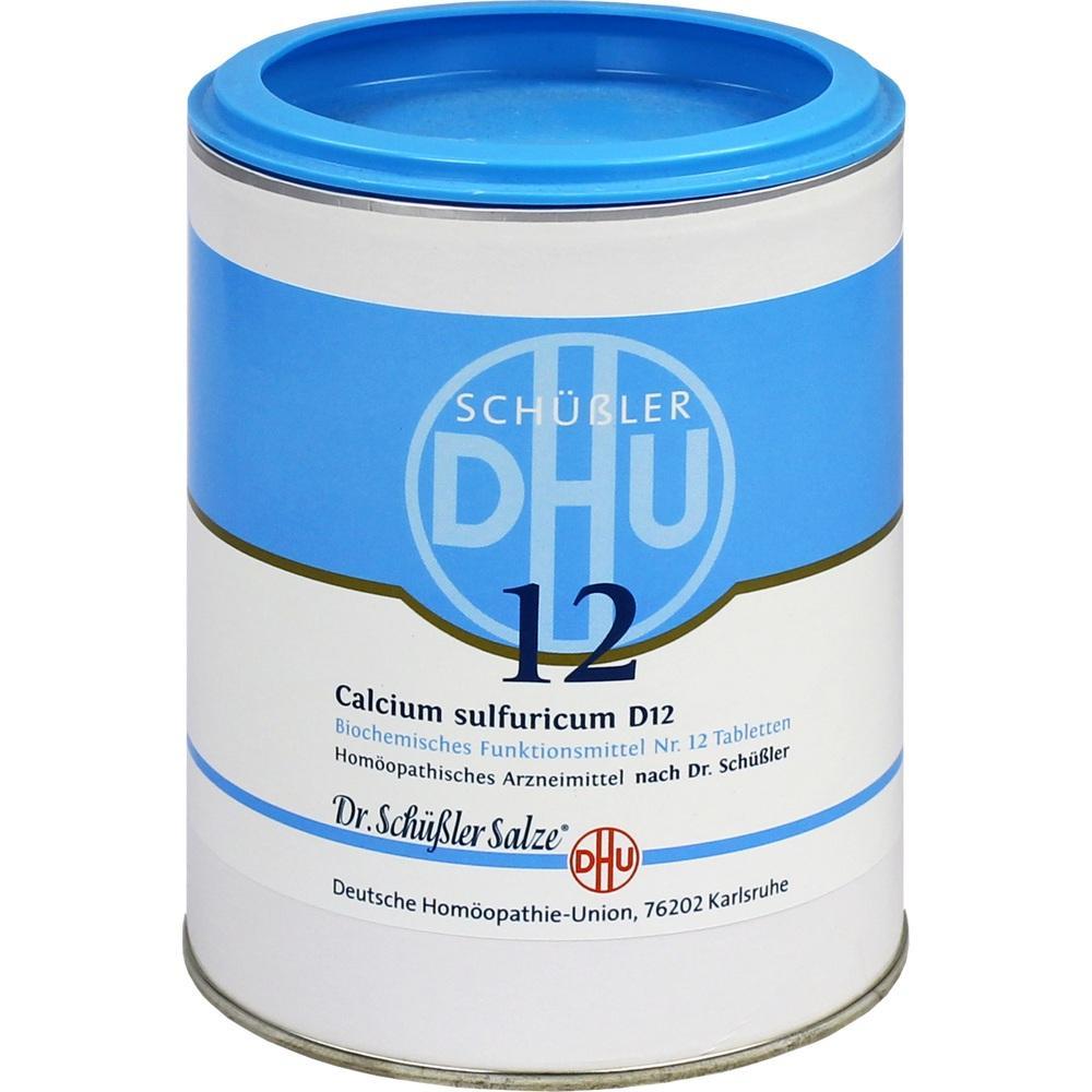 Eine Dose mit Sch&uuml;&szlig;ler-Salzen Nummer 12, Calciumsulfat, in blau-wei&szlig;er Verpackung.