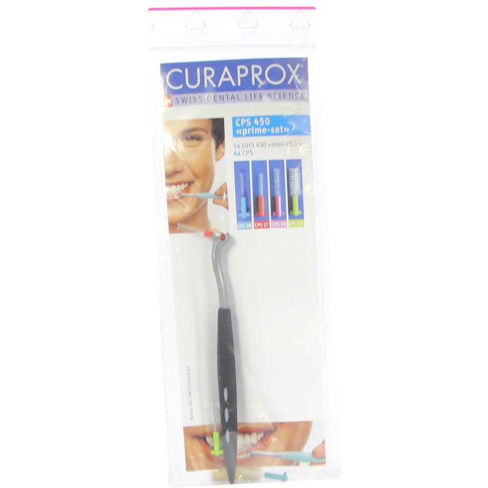 Eine Interdentalb&uuml;rste und B&uuml;rstenaufs&auml;tze in einer Verpackung.