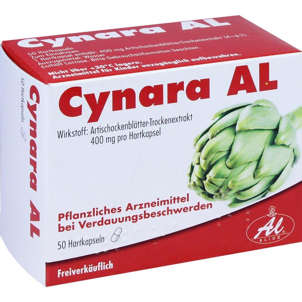 Packung Cynara AL Kapseln mit Artischocke gegen Verdauungsbeschwerden.