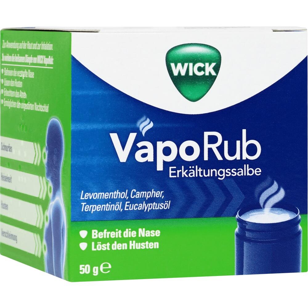 Ein Glas Wick VapoRub steht vor seiner Verpackung.