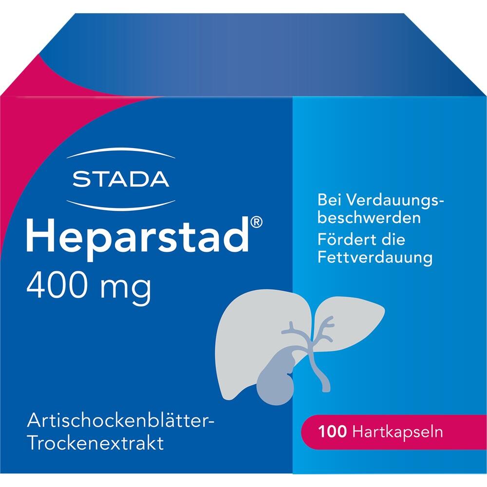 Blaue Packung mit Heparstad-Kapseln zur Unterst&uuml;tzung der Fettverdauung.