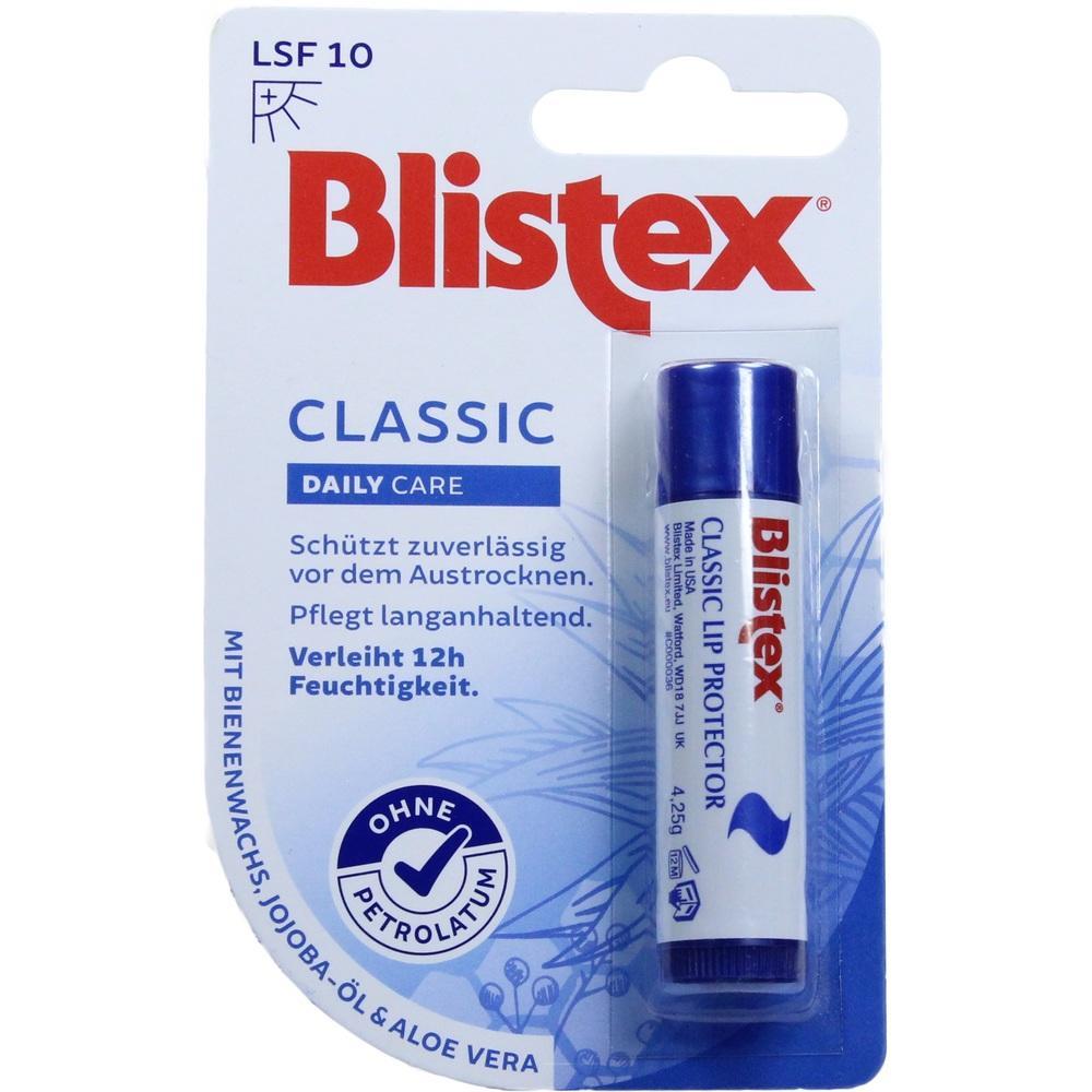 Eine Blistex-Lippenpflege in blau-wei&szlig;er Verpackung mit LSF 10.