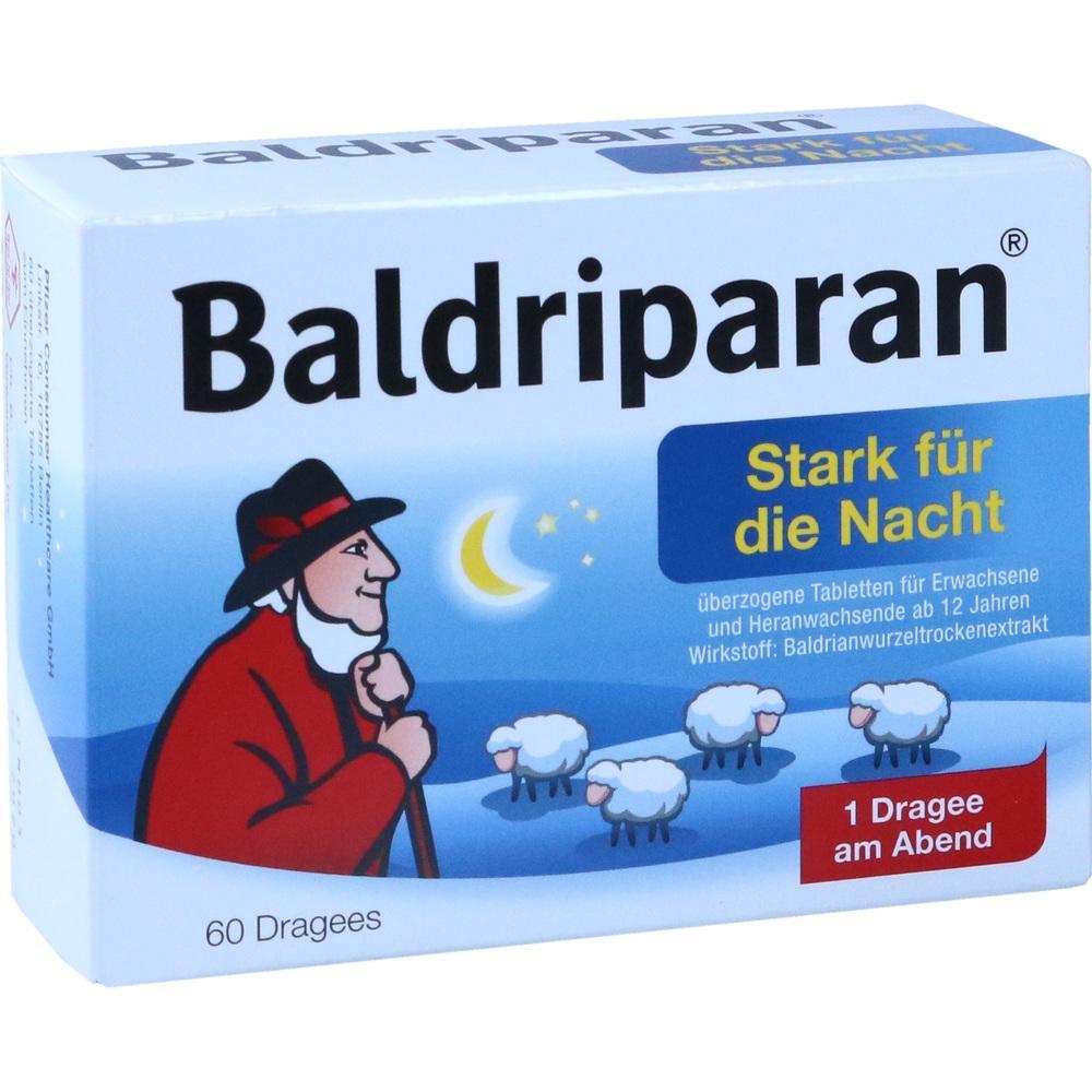 Eine Packung Baldiparan Tabletten mit einem Sch&auml;fer und Schafen unter einem Mond.