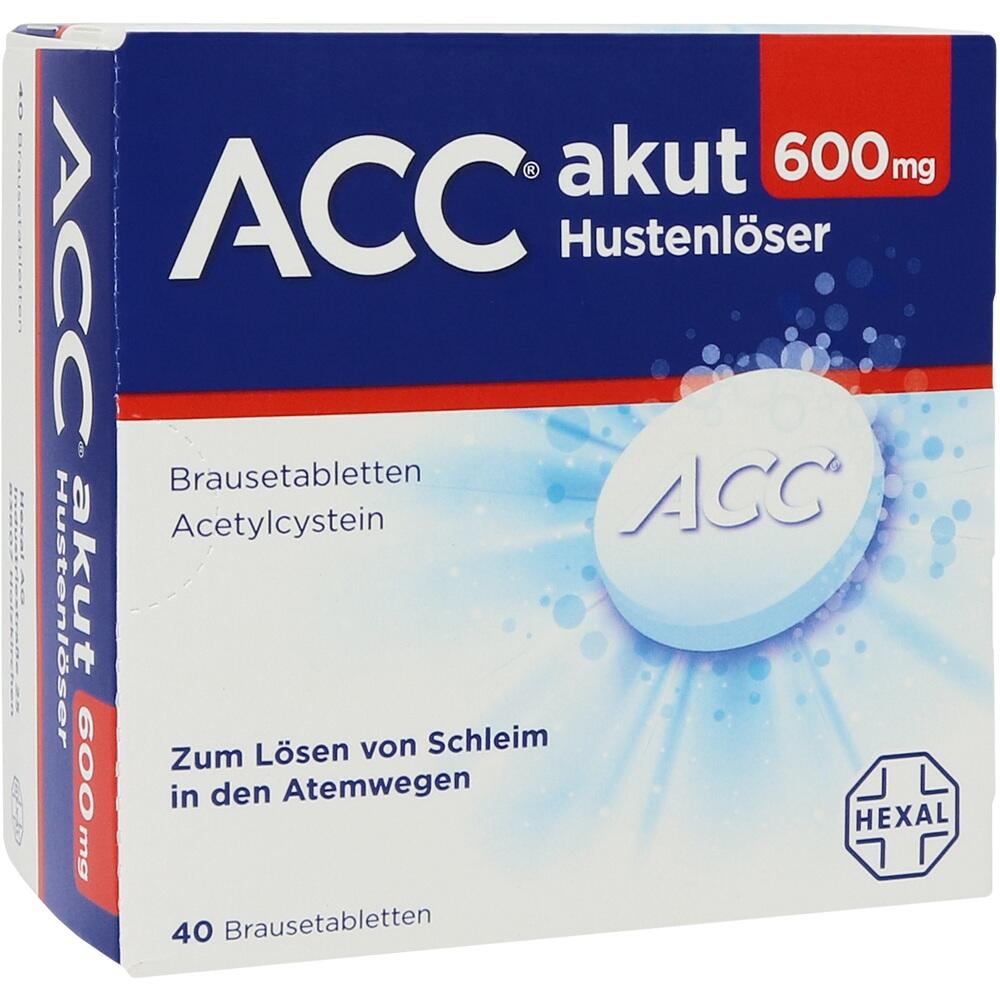Verpackung von 40 Brausetabletten ACC akut 600 mg f&uuml;r Schleiml&ouml;sung in den Atemwegen.