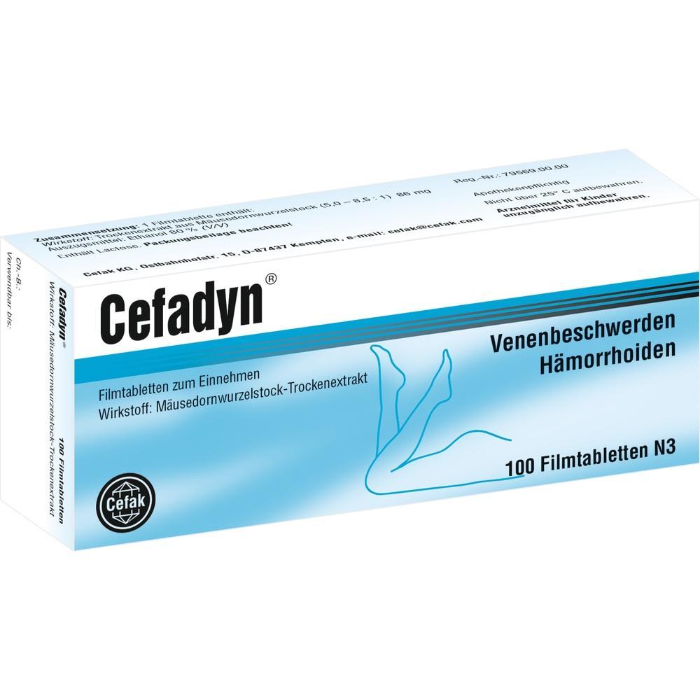 Eine Verpackung von Cefadyn-Tabletten gegen Venenbeschwerden und H&auml;morrhoiden.