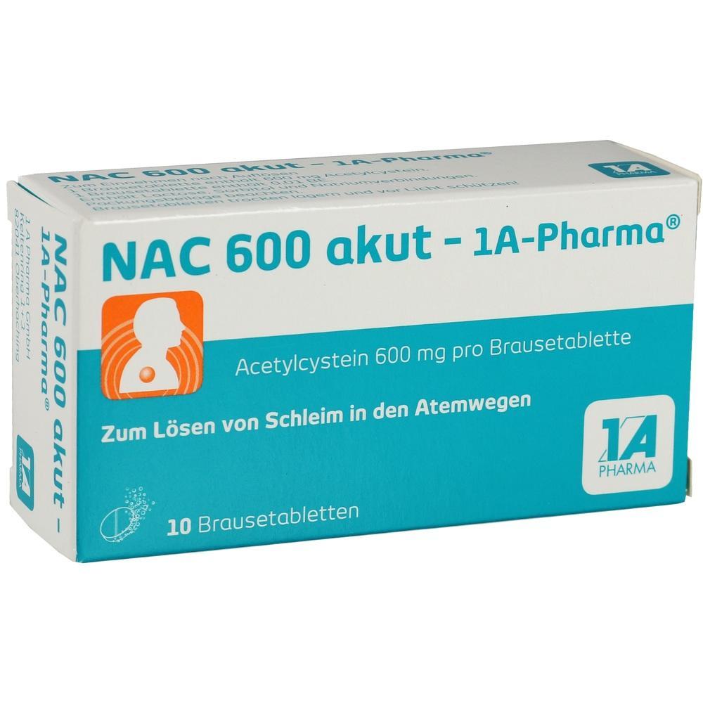 Packung NAC 600 akut Tabletten zum L&ouml;sen von Schleim in den Atemwegen.