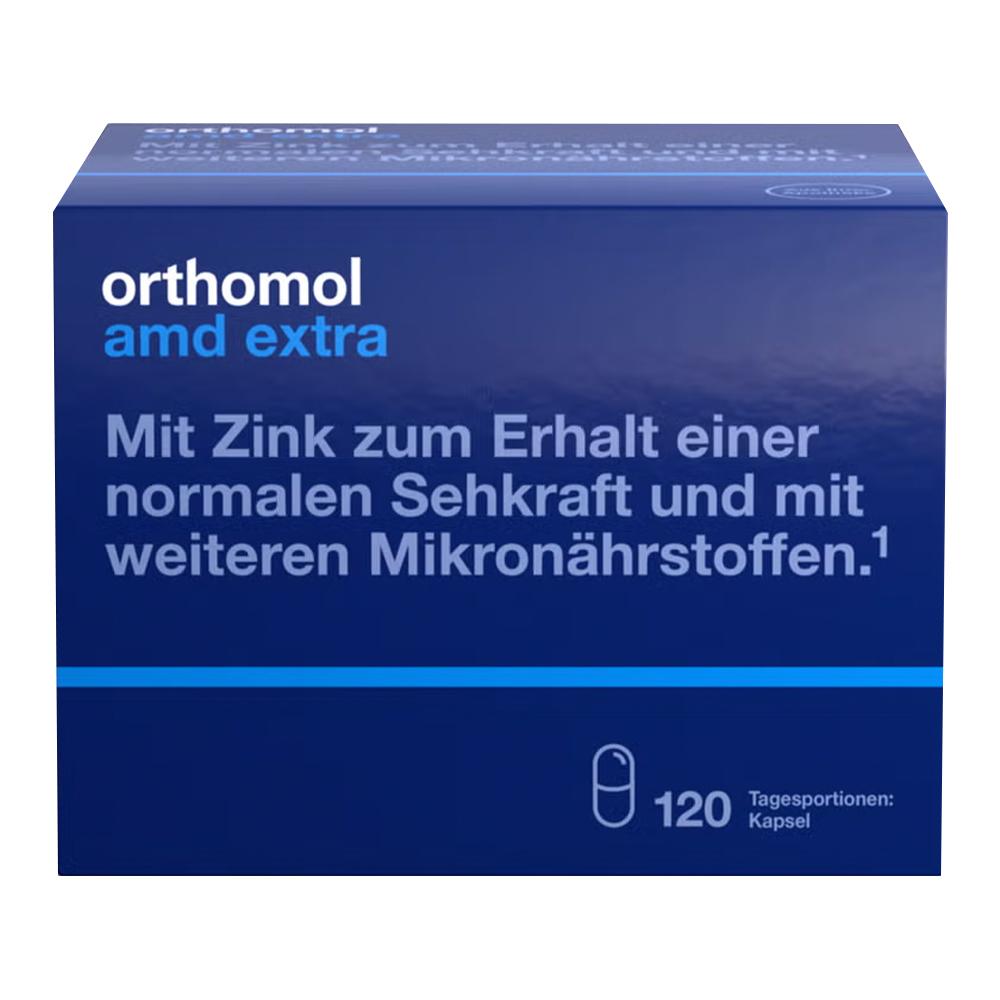 Blaue Packung mit Vitaminen f&uuml;r die Augen, mit Zink und weiteren N&auml;hrstoffen.