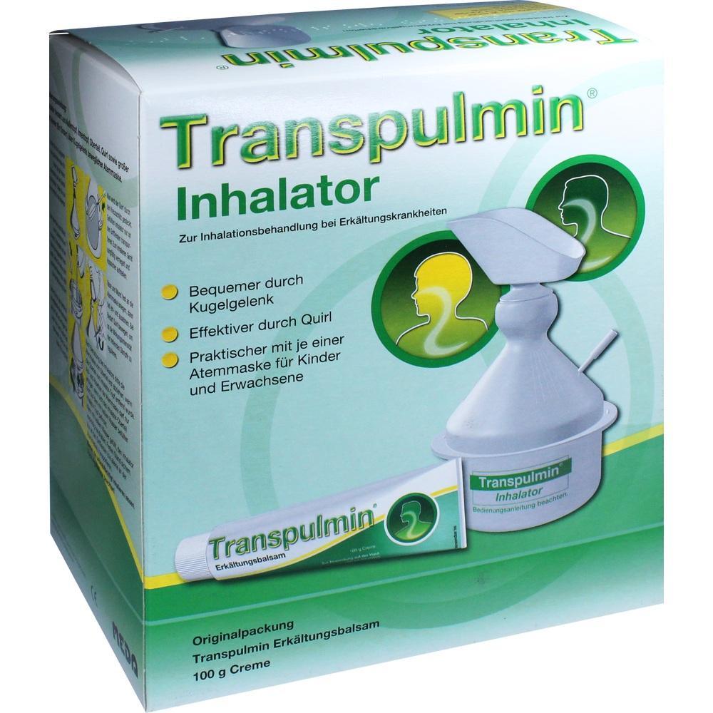 Gr&uuml;ne Verpackung eines Transpulmin Inhalators f&uuml;r Erk&auml;ltungsbehandlungen.