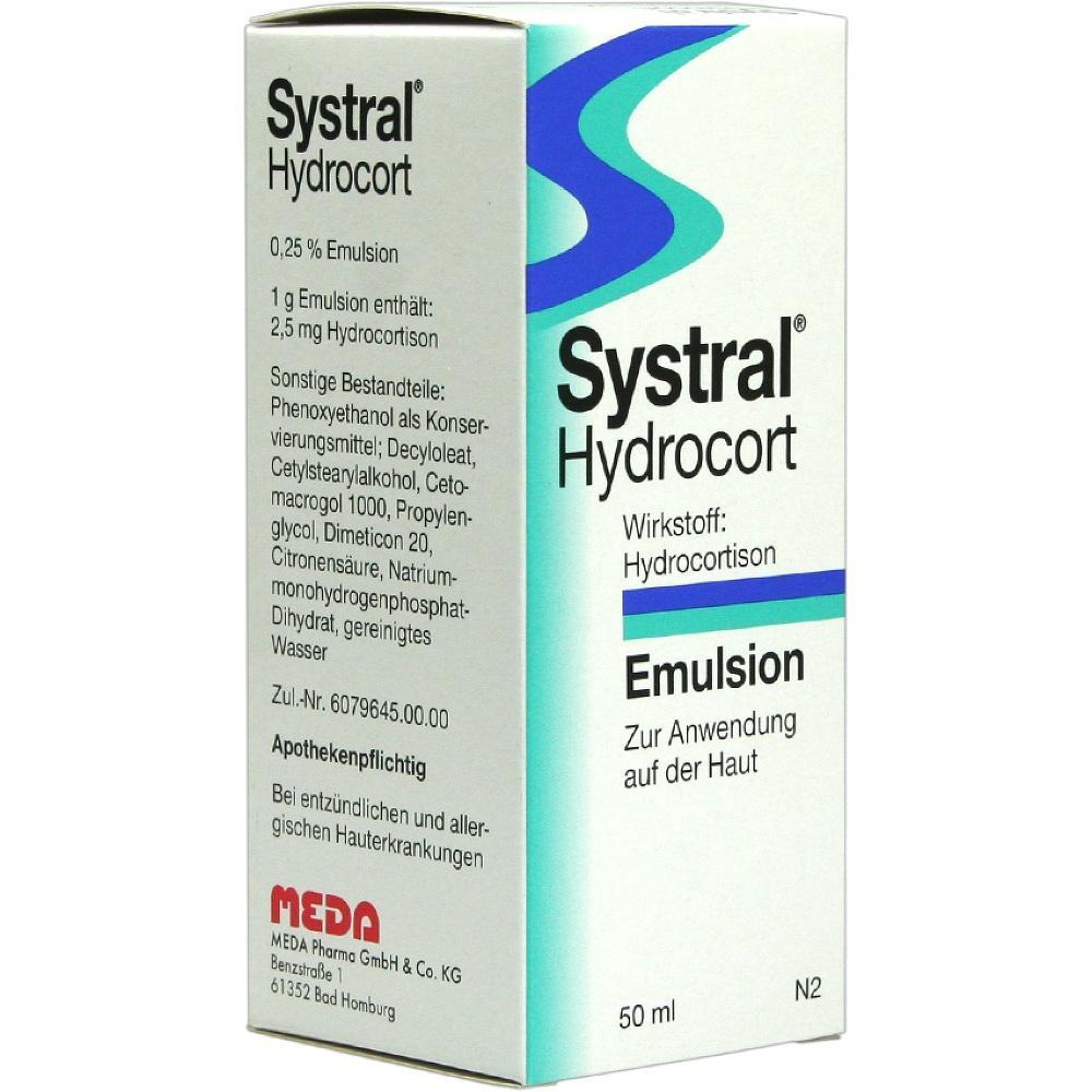 Wei&szlig;-gr&uuml;ne Verpackung der Hautemulsion Systral Hydrocort mit Hydrocortison.