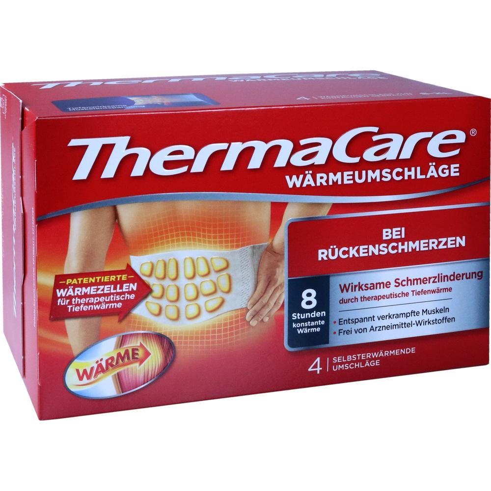 Rote Verpackung mit Aufschrift "ThermaCare W&auml;rmepflaster gegen R&uuml;ckenschmerzen".