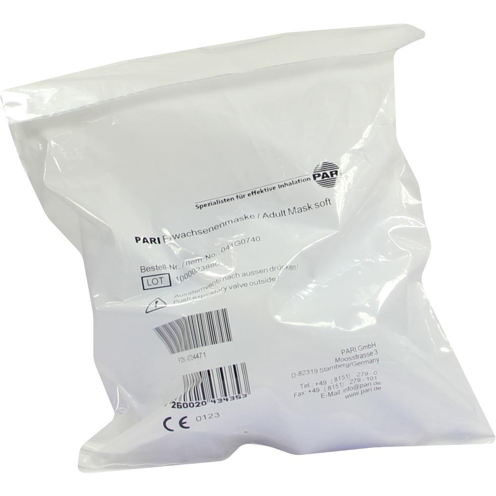 Eine wei&szlig;e Plastikt&uuml;te mit der Aufschrift "Erwachsenenmaske" und Barcode.