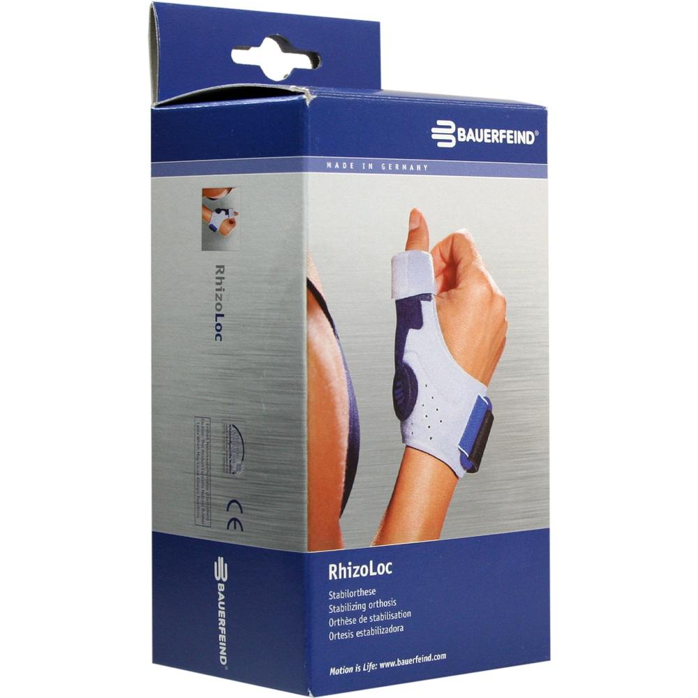 Verpackung einer Daumenorthese mit Bild eines Arms, der sie tr&auml;gt.