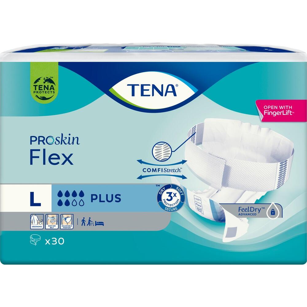 Packung mit TENA ProSkin Flex Windeln in Gr&ouml;&szlig;e L.