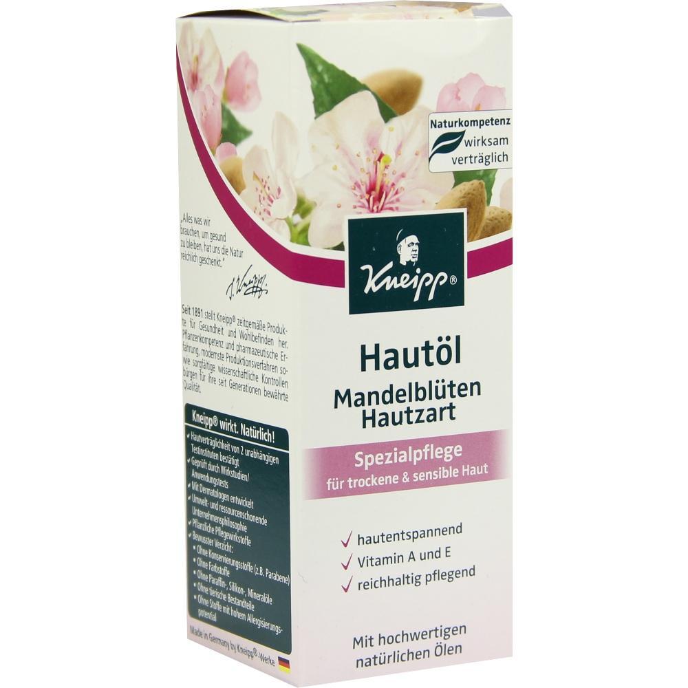 Verpackung eines Mandelbl&uuml;ten-Haut&ouml;ls mit Blumenmotiv auf der Vorderseite.