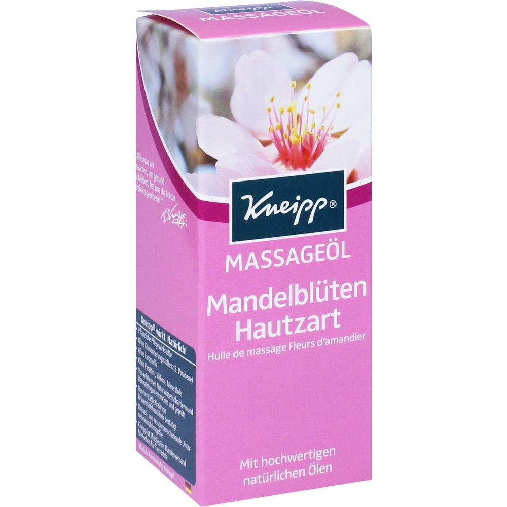 Rosa Verpackung von Kneipp Mandelbl&uuml;ten-Massage&ouml;l mit Bl&uuml;tenbild.