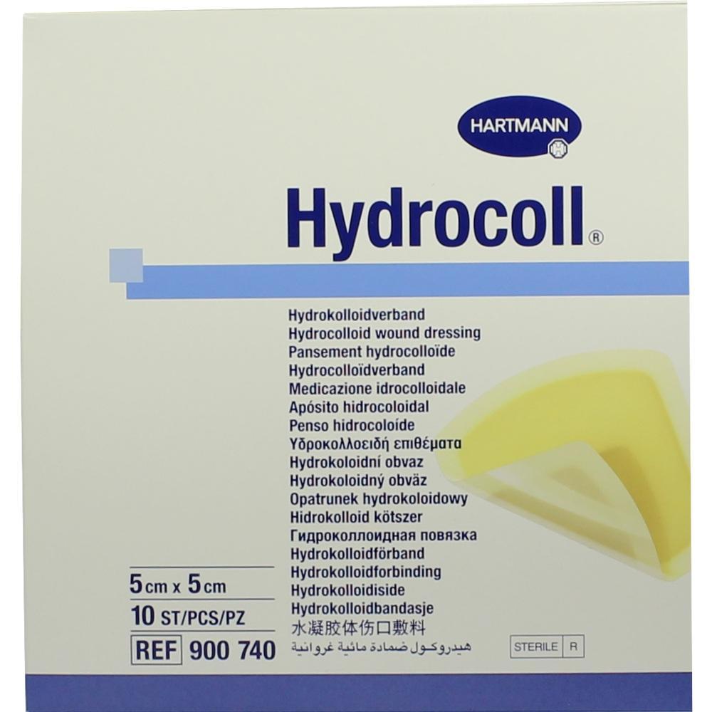 Verpackung eines hydrokolloiden Wundverbands der Marke Hartmann in verschiedenen Sprachen.