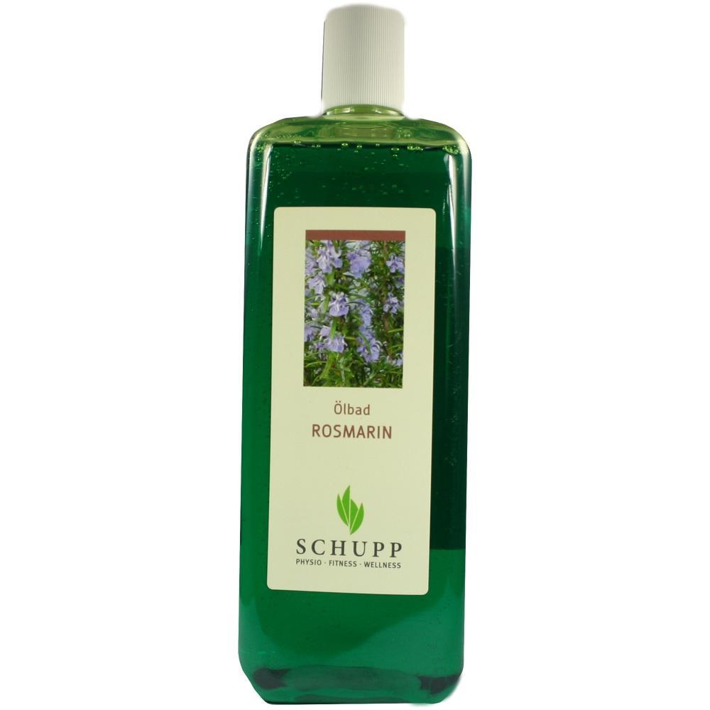 Gr&uuml;ne Flasche mit Etikett "&Ouml;lbad Rosmarin".