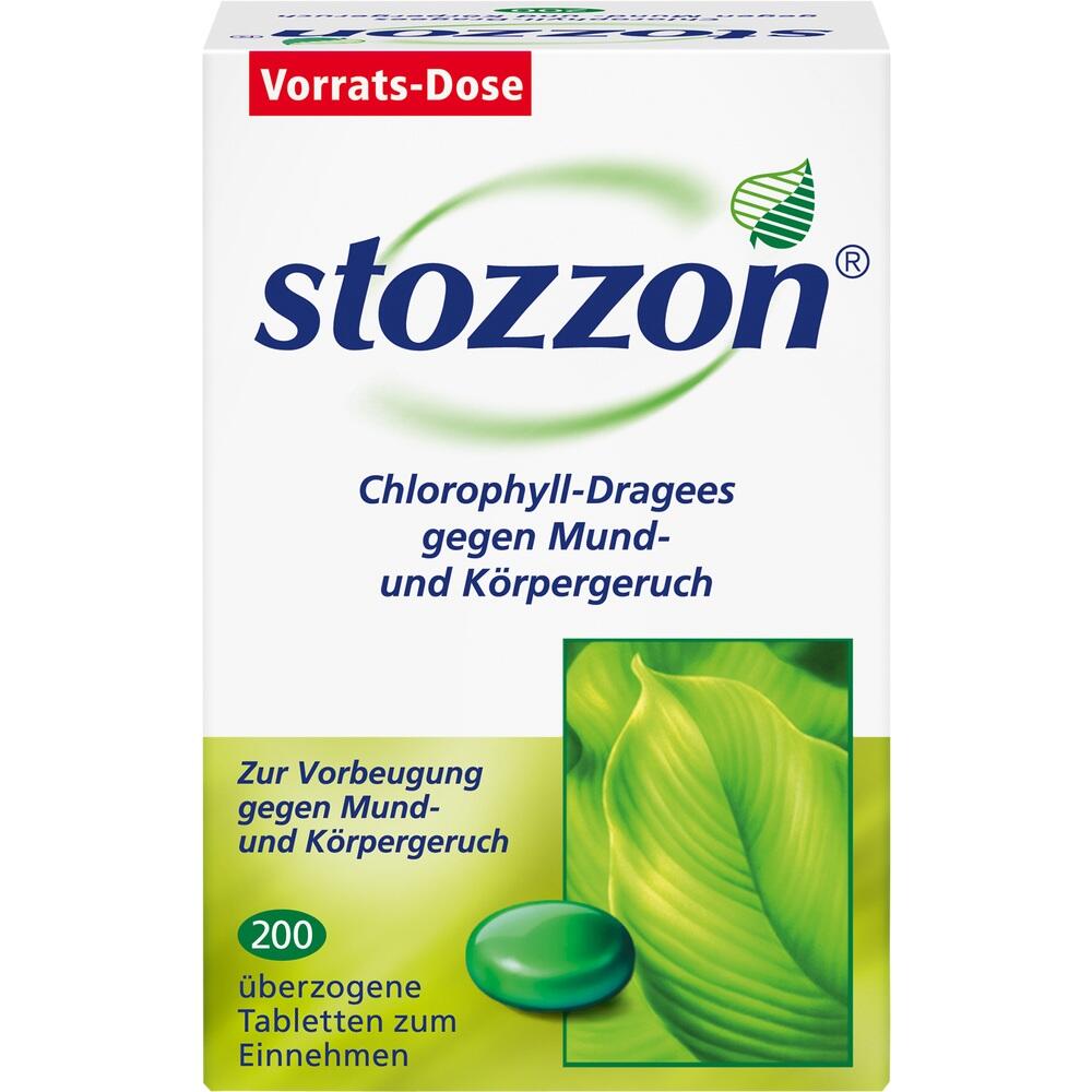 Wei&szlig;e Schachtel mit Chlorophyll-Tabletten gegen Mund- und K&ouml;rpergeruch, 200 St&uuml;ck.