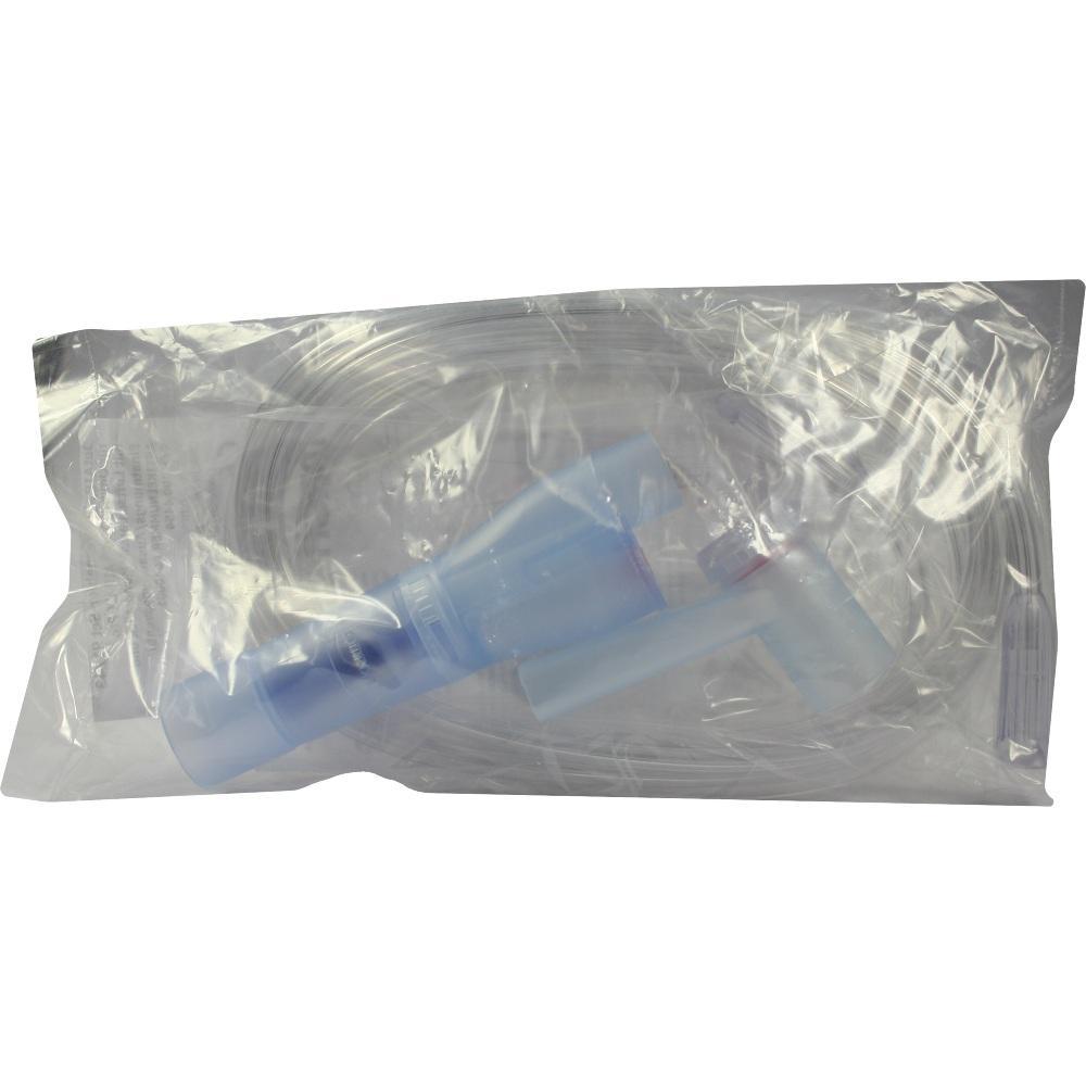 Ein verpacktes medizinisches Kunststoffteil mit Schl&auml;uchen.