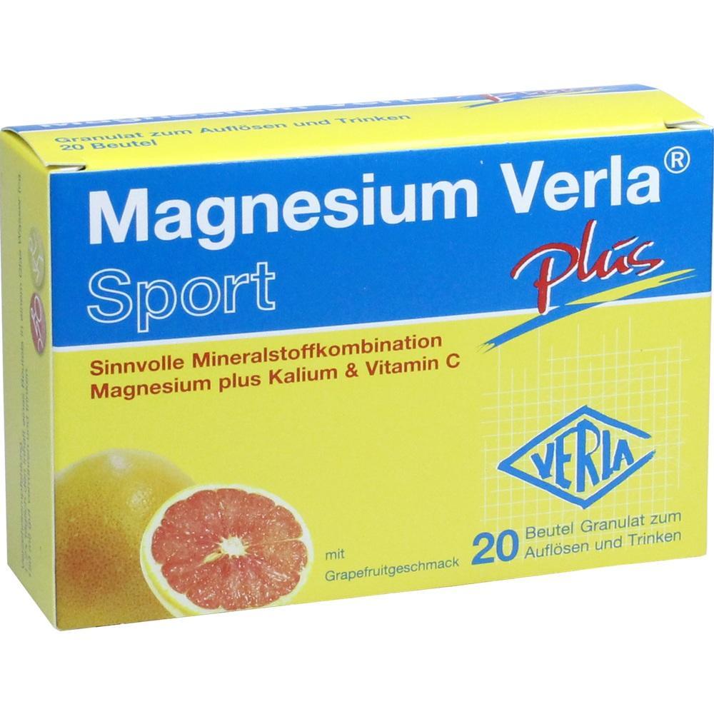 Gelbe Packung von Magnesium Sport Plus mit Grapefruitgeschmack f&uuml;r Sportler.