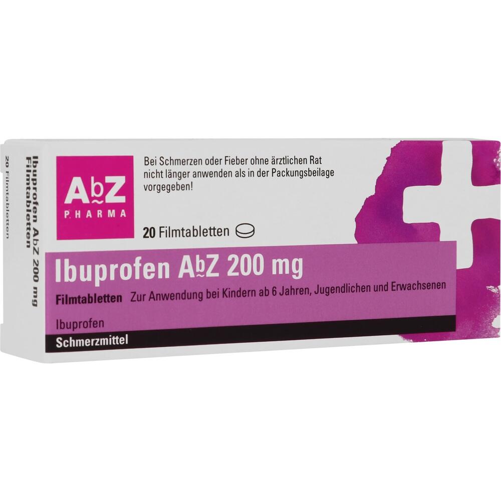 Packung Ibuprofen A?Z 200 mg Filmtabletten f&uuml;r Kinder ab 6 Jahren und Erwachsene.