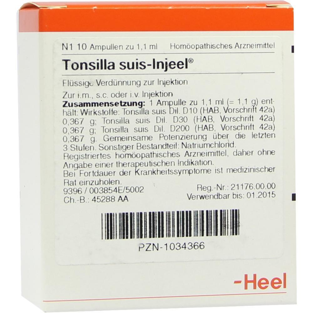 Verpackung einer hom&ouml;opathischen Injektion namens Tonsilla suis-Injeel.