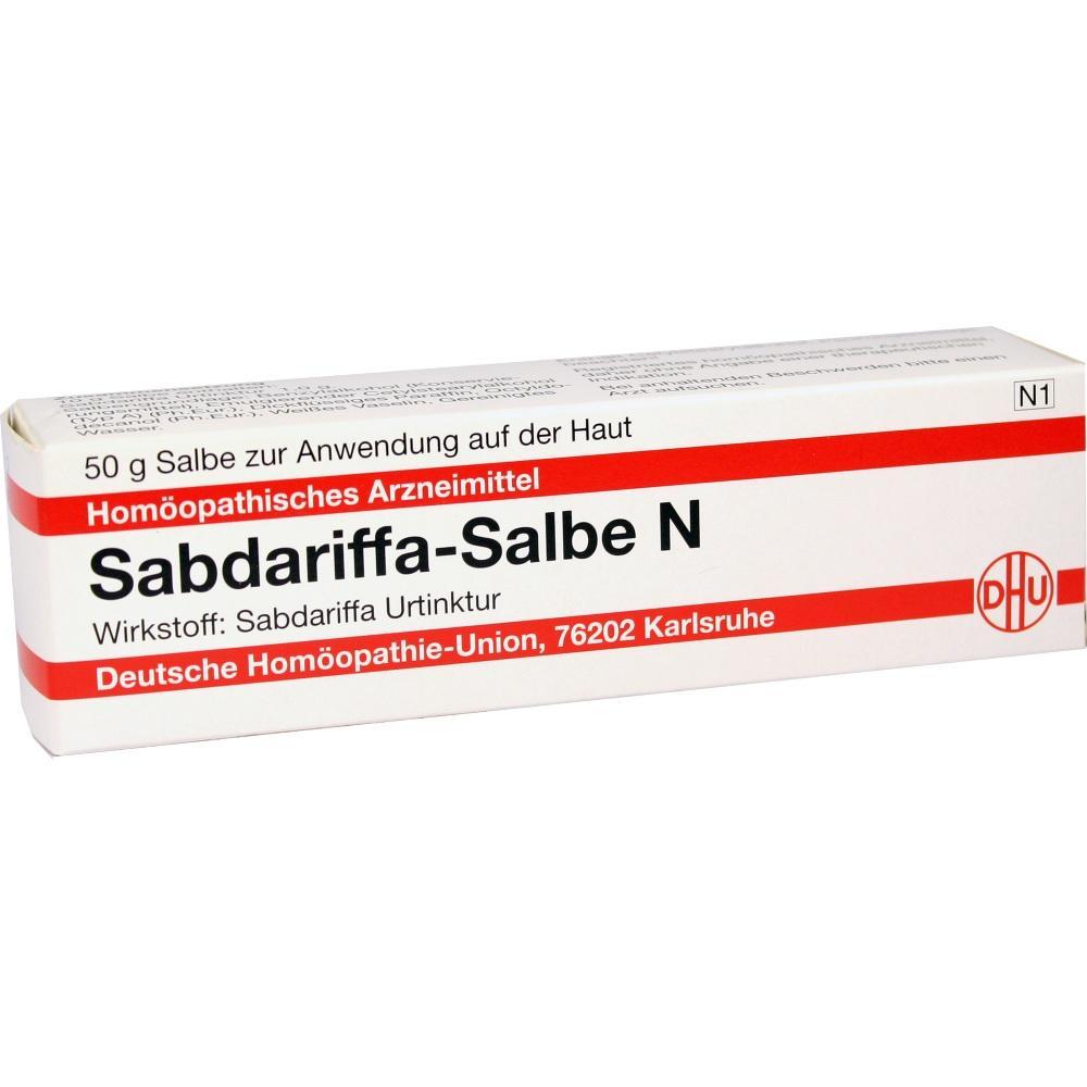 Eine wei&szlig;e Schachtel mit hom&ouml;opathischer Sabdariffa-Salbe zur Hautanwendung.