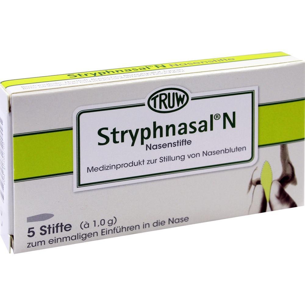 Verpackung von Stryphnasal Nasenstiften zur Behandlung von Nasenbluten.