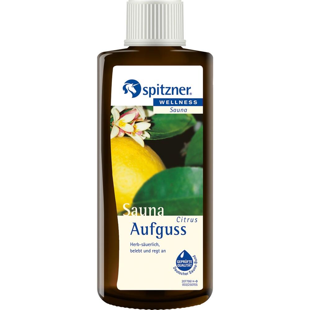 Braune Flasche mit einem Etikett f&uuml;r Zitronen-Sauna-Aufguss.