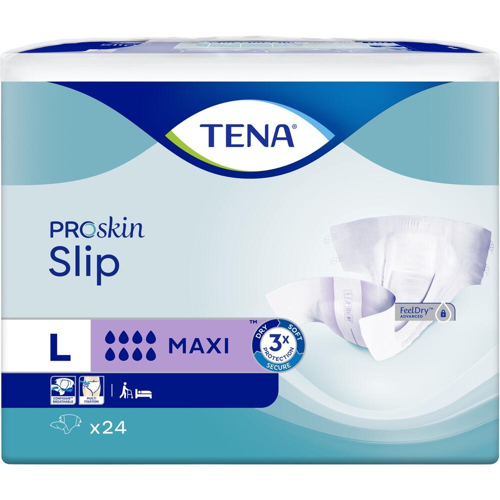 Verpackung von TENA ProSkin Slip Windeln der Gr&ouml;&szlig;e L, mit 24 St&uuml;ck.