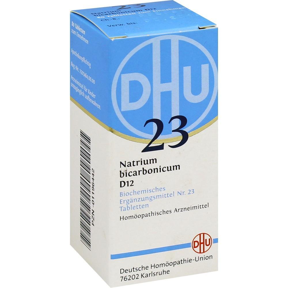 Eine Arzneimittelverpackung der Marke DHU f&uuml;r Natrium bicarbonicum D12 Tabletten.