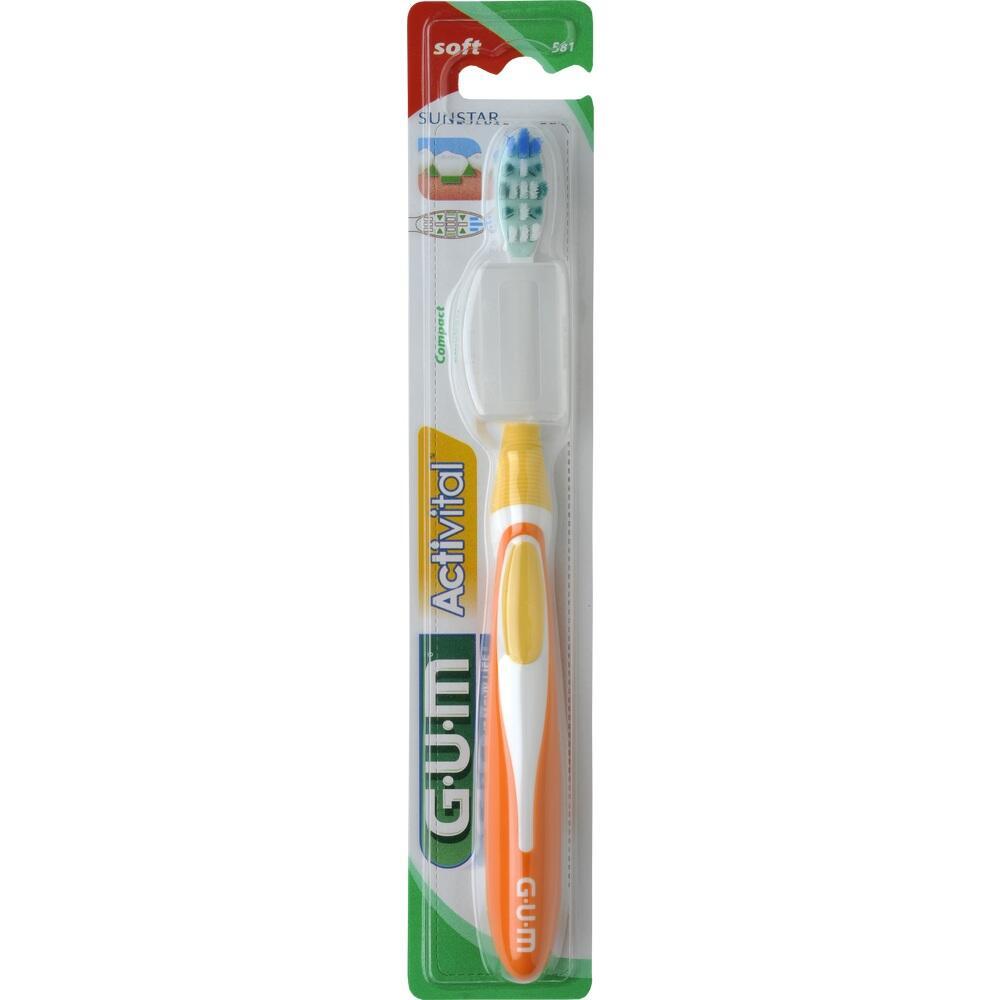 Zahnb&uuml;rste in Plastikverpackung mit weichen Borsten.