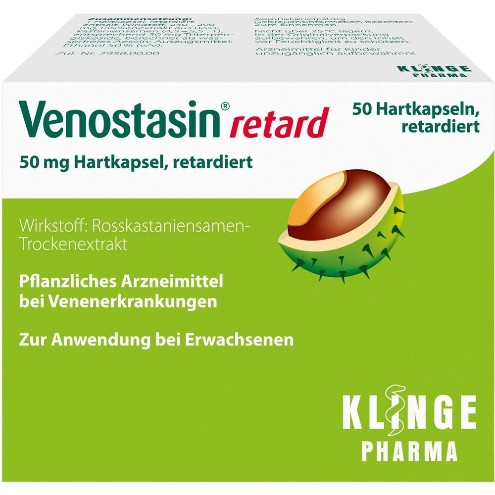 Verpackung von Venostasin retard, ein pflanzliches Medikament f&uuml;r Erwachsene mit Venenerkrankungen.