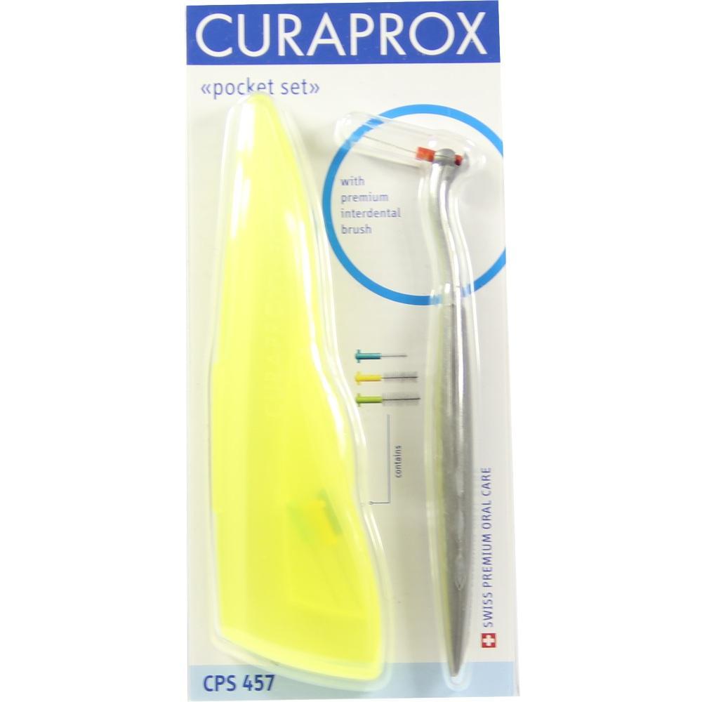 Verpackung mit Interdentalb&uuml;rsten und gelbem Etui der Marke Curaprox.