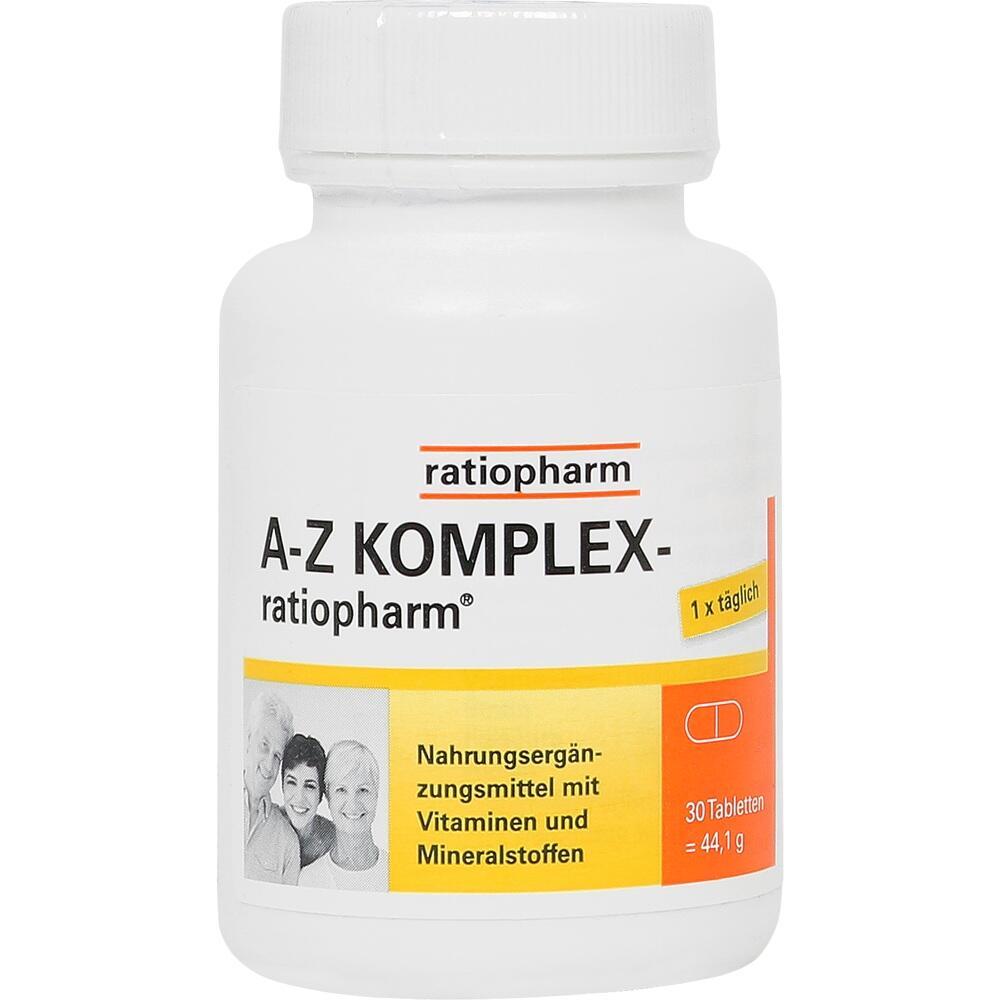 Wei&szlig;e Pillendose von Ratiopharm mit A-Z-Komplex Vitaminen und Mineralstoffen.