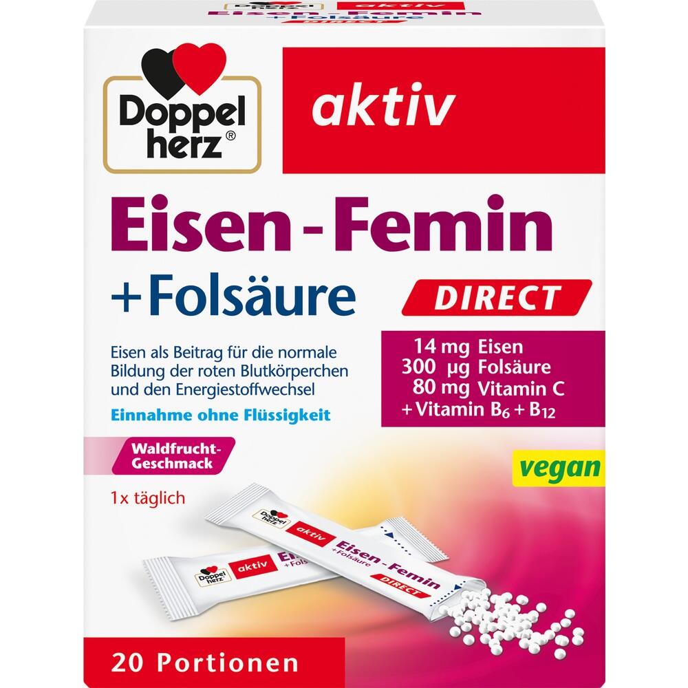 Packung eines Nahrungserg&auml;nzungsmittels mit Eisen, Fols&auml;ure und Vitaminen.