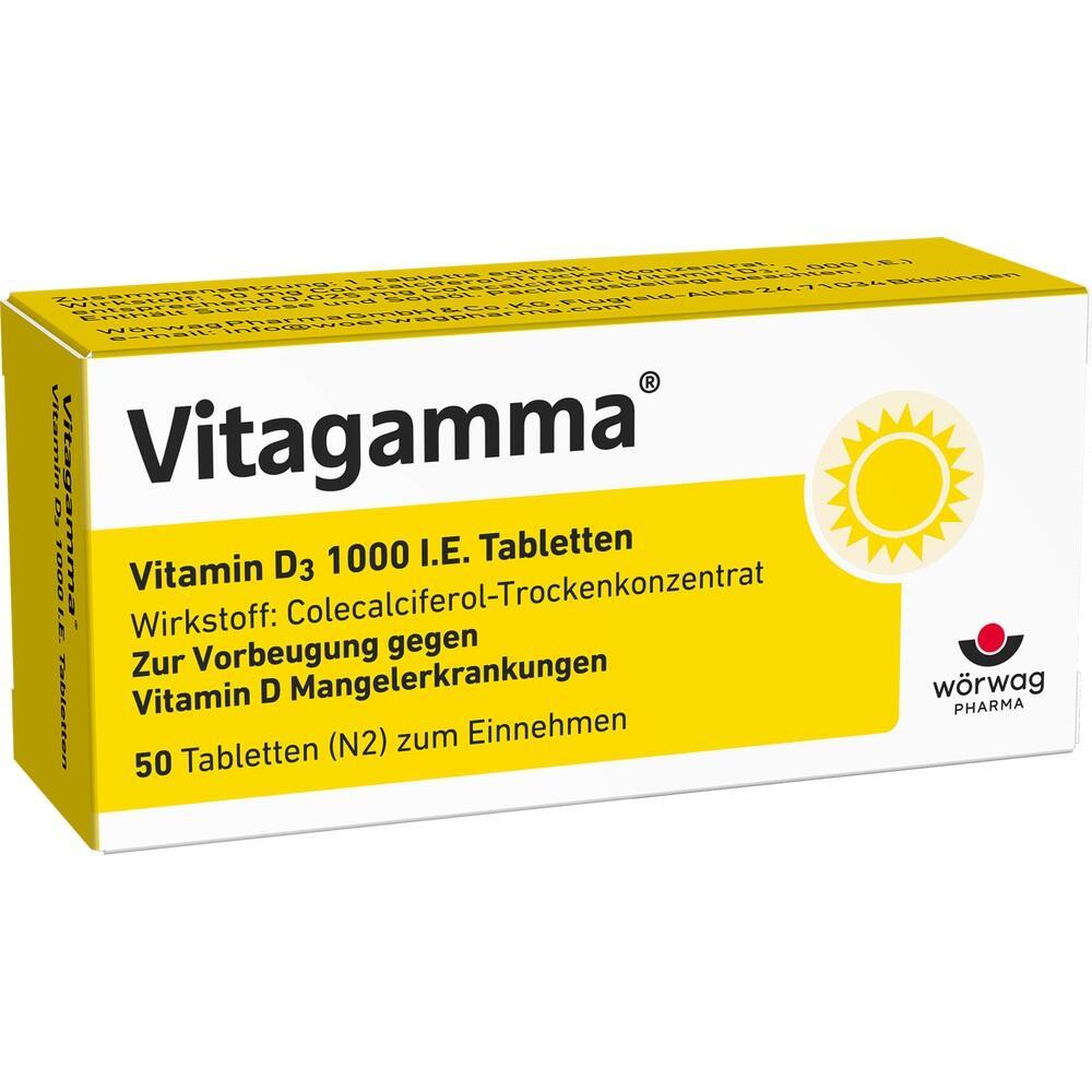 Gelbe Vitamin-D3-Tablettenpackung zur Vorbeugung von Vitamin-D-Mangel.